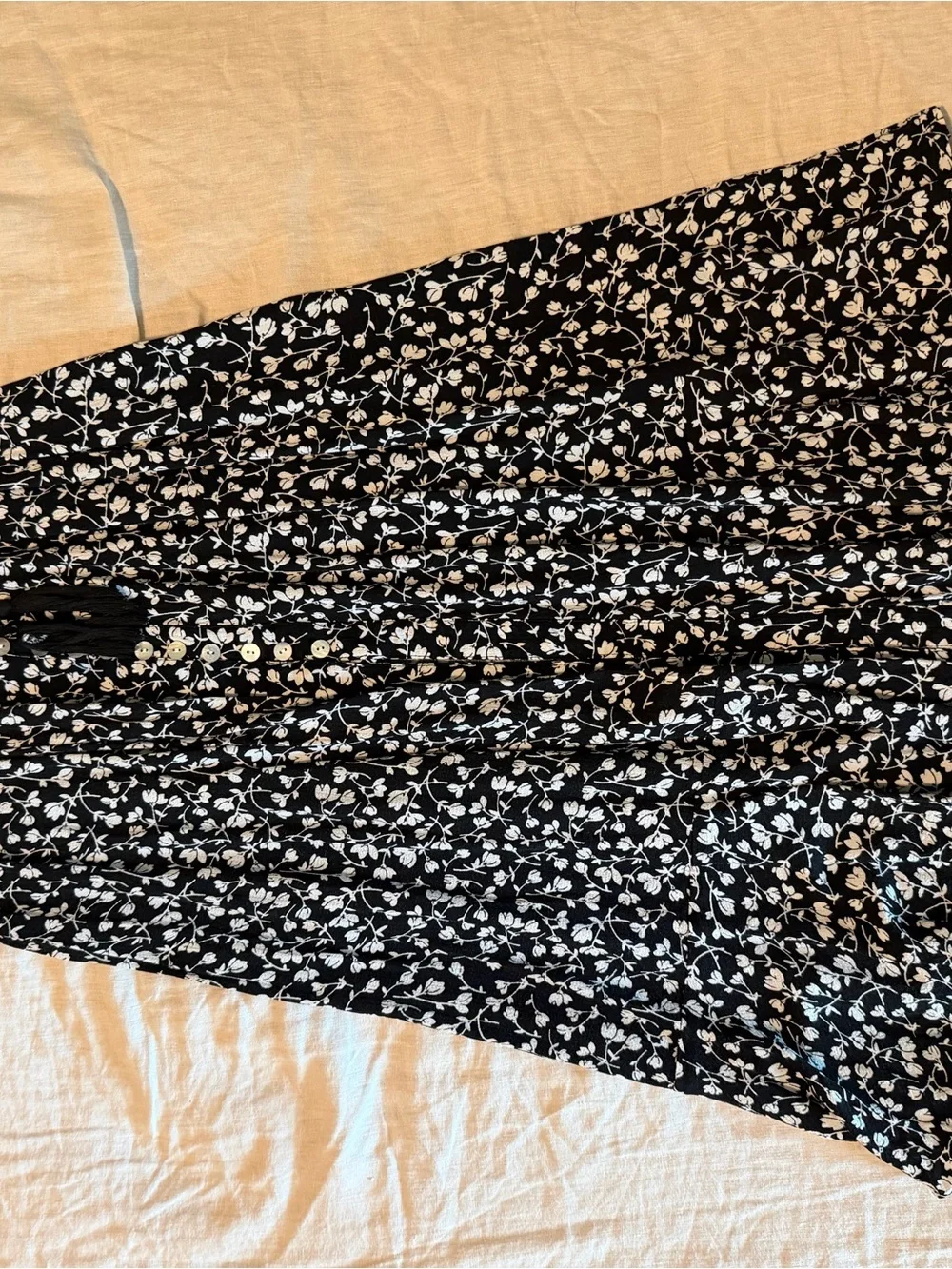 Black Midi Skirt with White Floral Print - Women